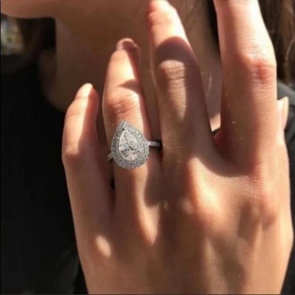 NEW PEAR 925 STERLING SILVER DIAMOND RING, CUTE RING, SHINY RING. - Picture 2 of 5